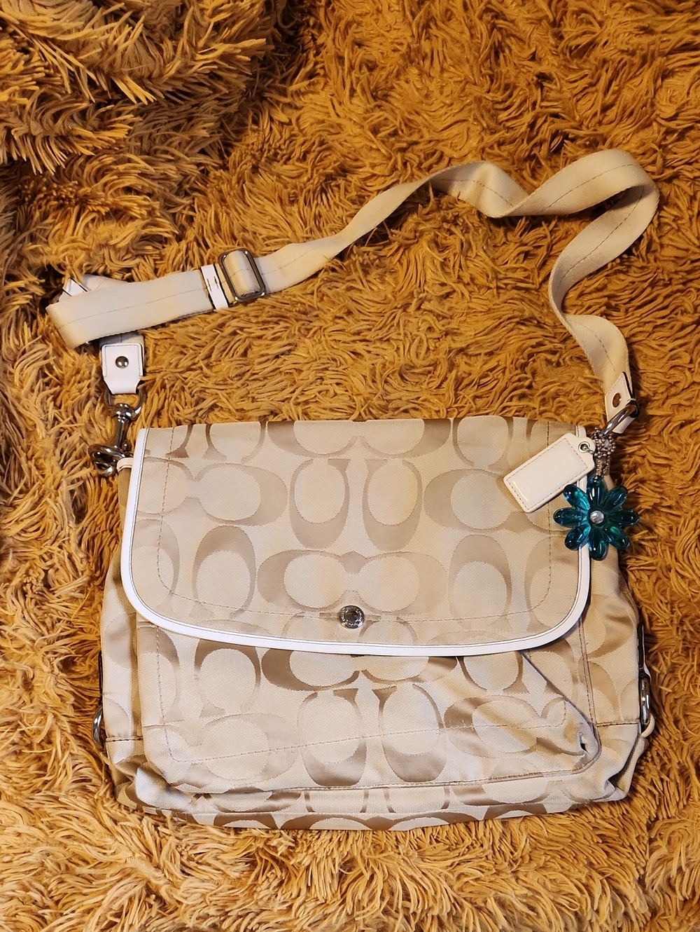 Beige Signature-Pattern Crossbody Shoulder Bag